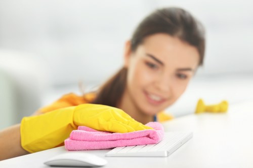 Safe cleaning procedure being followed during a carpet treatment job